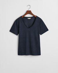 T-shirt af h&oslash;r med V-hals