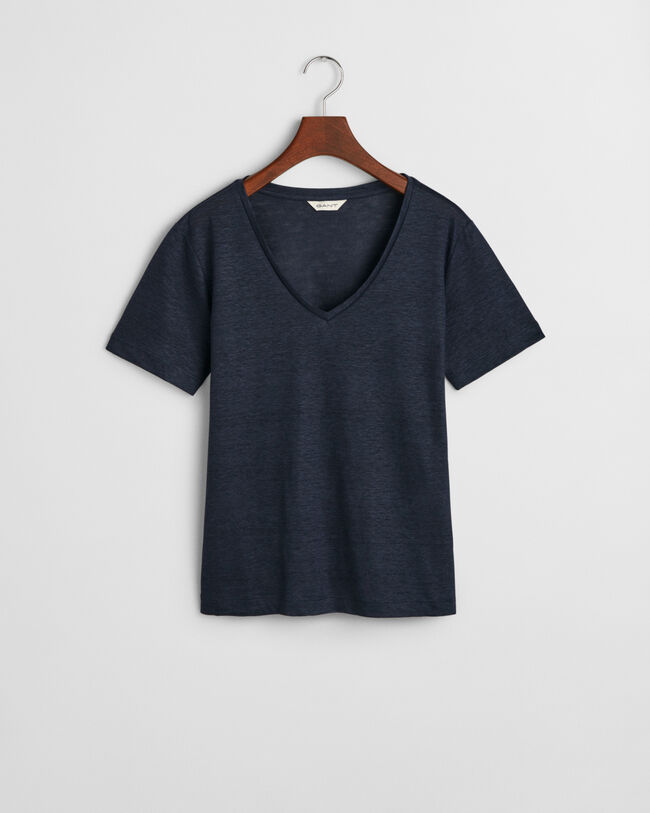 T-shirt af h&oslash;r med V-hals