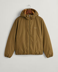 Vendbar jakke med h&aelig;tte