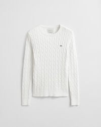 Crewneck sweater af strækbomuld med kabelstrik