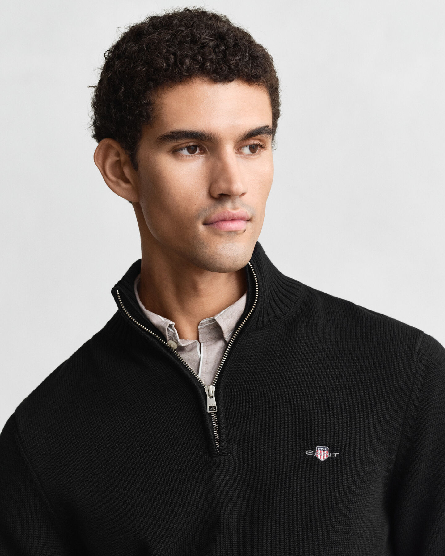 Afslappet sweater i bomuld med halv lynl&aring;s