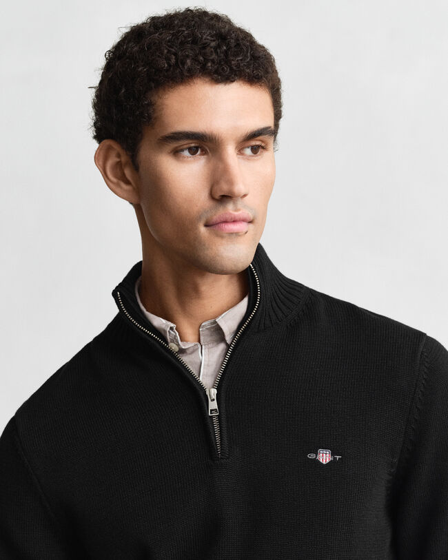 Afslappet sweater i bomuld med halv lynl&aring;s