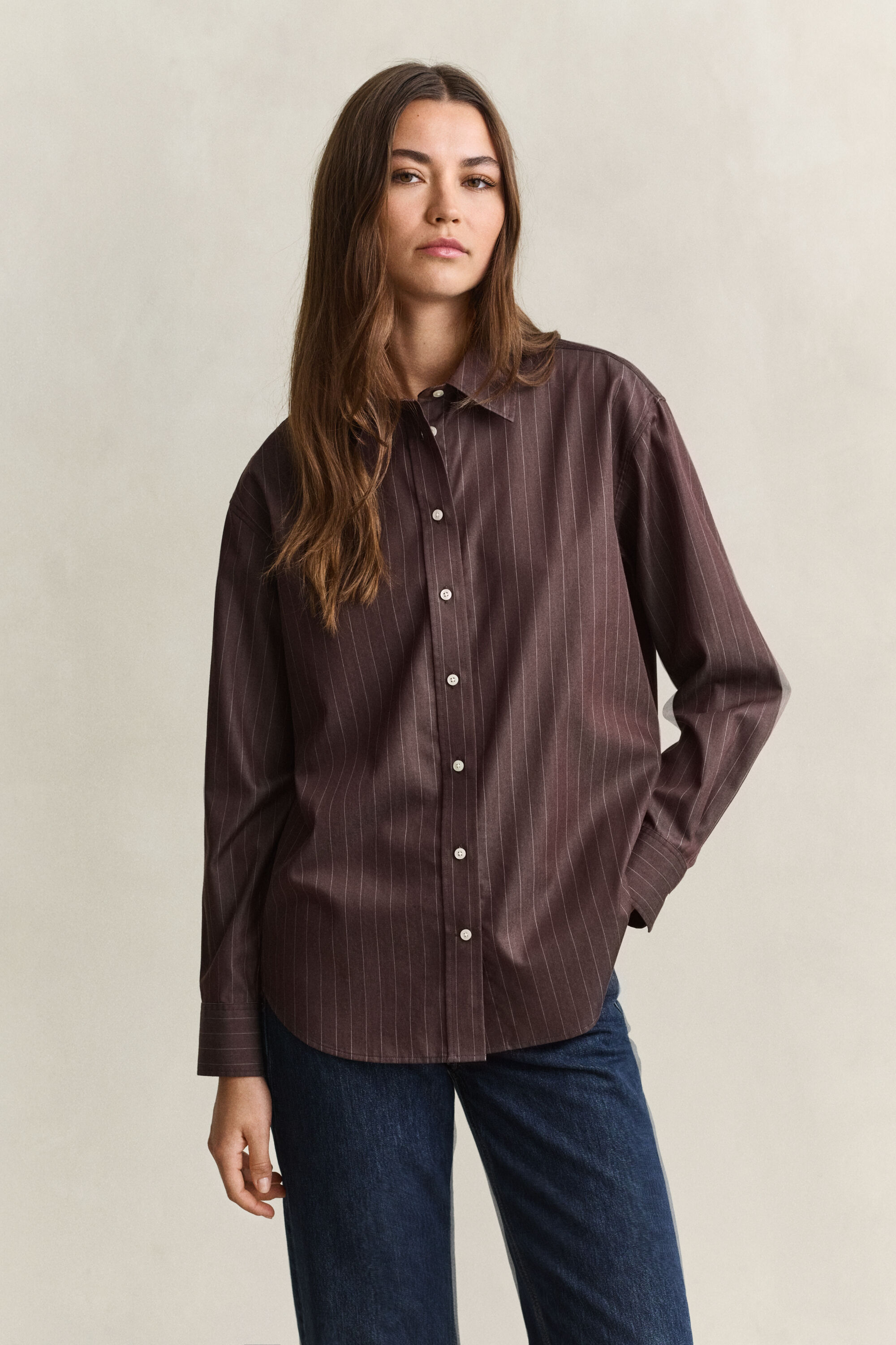 Relaxed poplin skjorte med striber