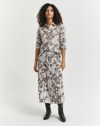 Plisseret midi-nederdel med træ-tryk