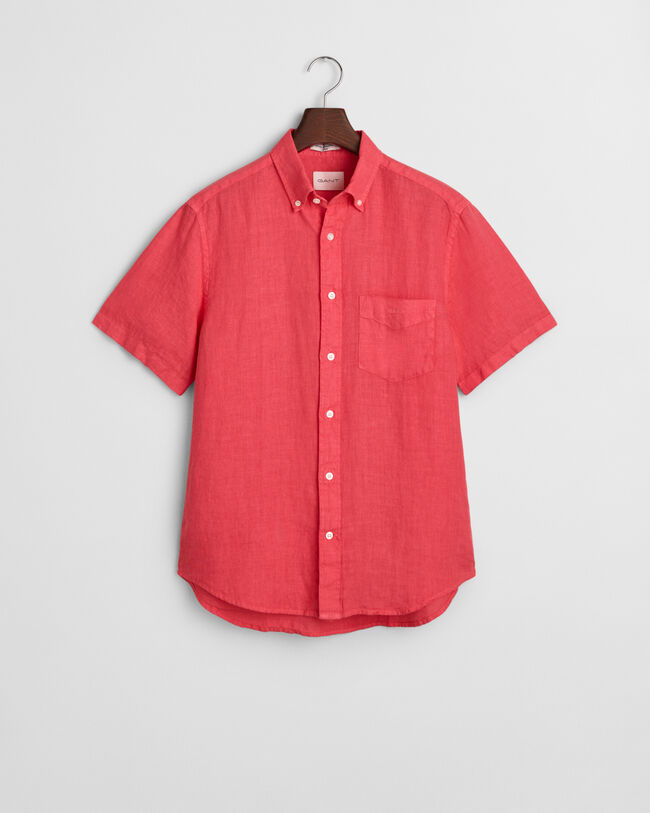 Regular fit garment-dyed h&oslash;rskjorte med korte &aelig;rmer