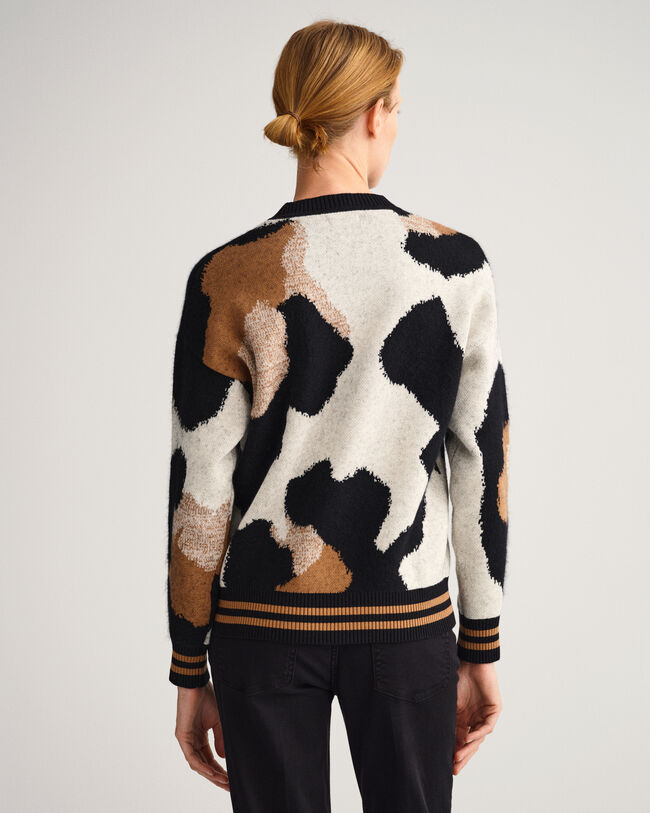 Leopard intarsia crewneck sweater