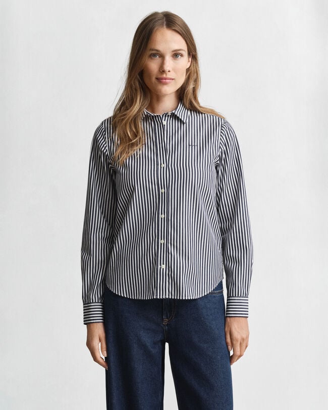 Regular fit klassisk stribet poplin-skjorte