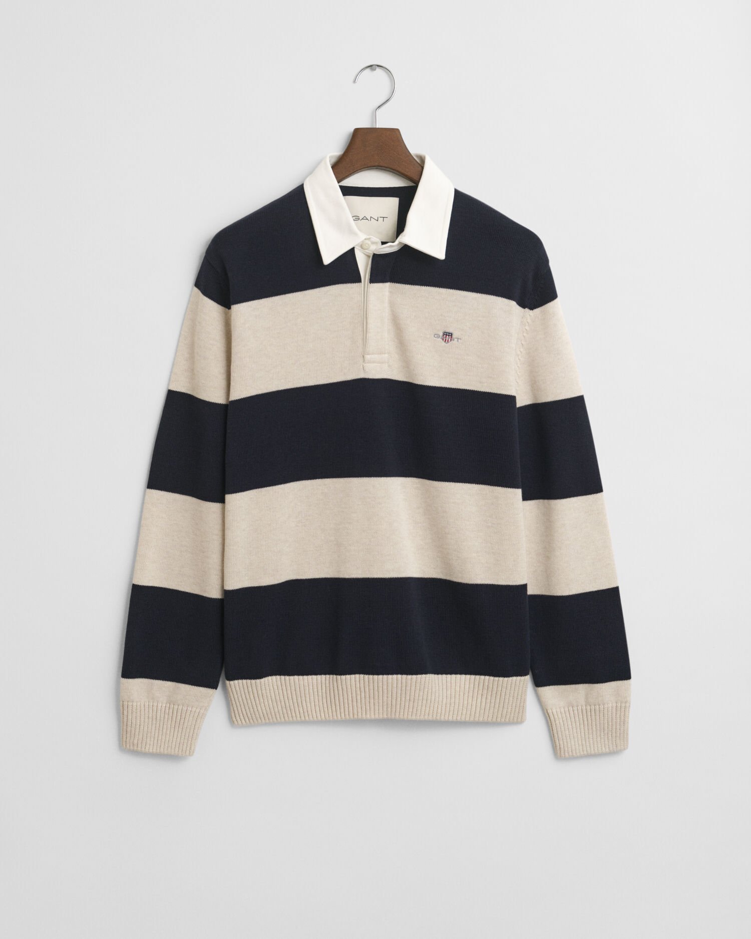 Tværstribet polosweater