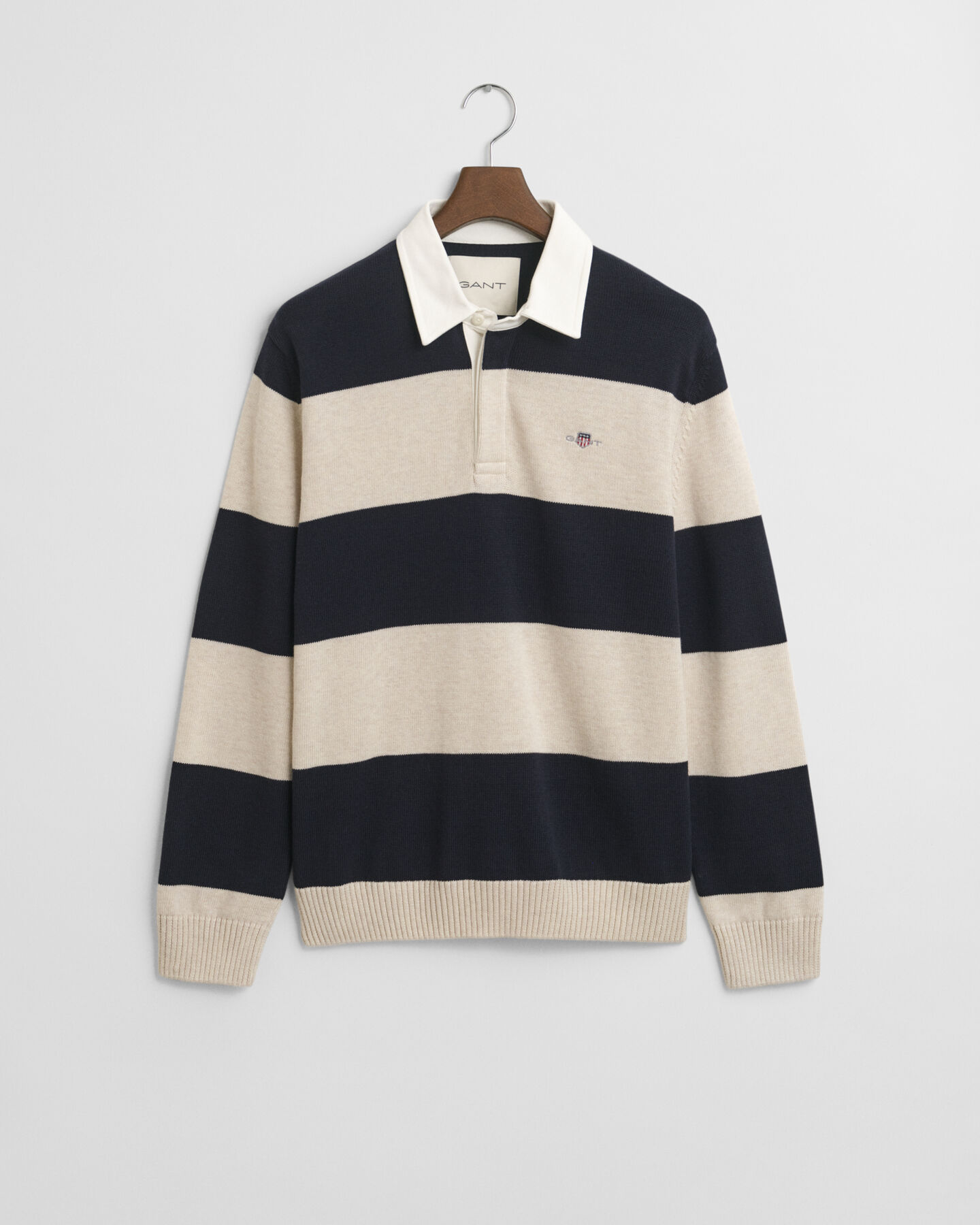 Tværstribet polosweater