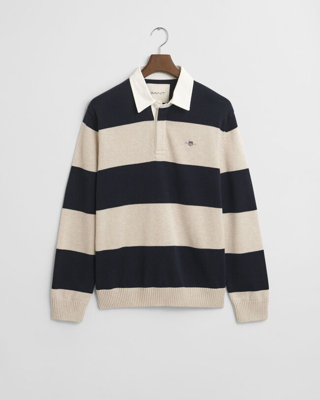 Tværstribet polosweater