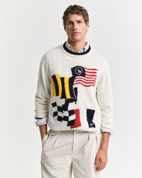 Flag intarsia crewneck sweater i bomuld