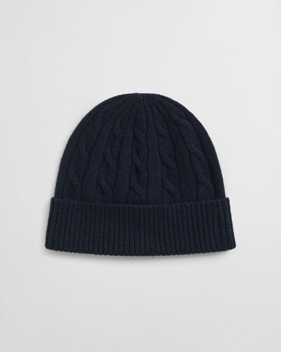 Kabelstrikket beanie i uld
