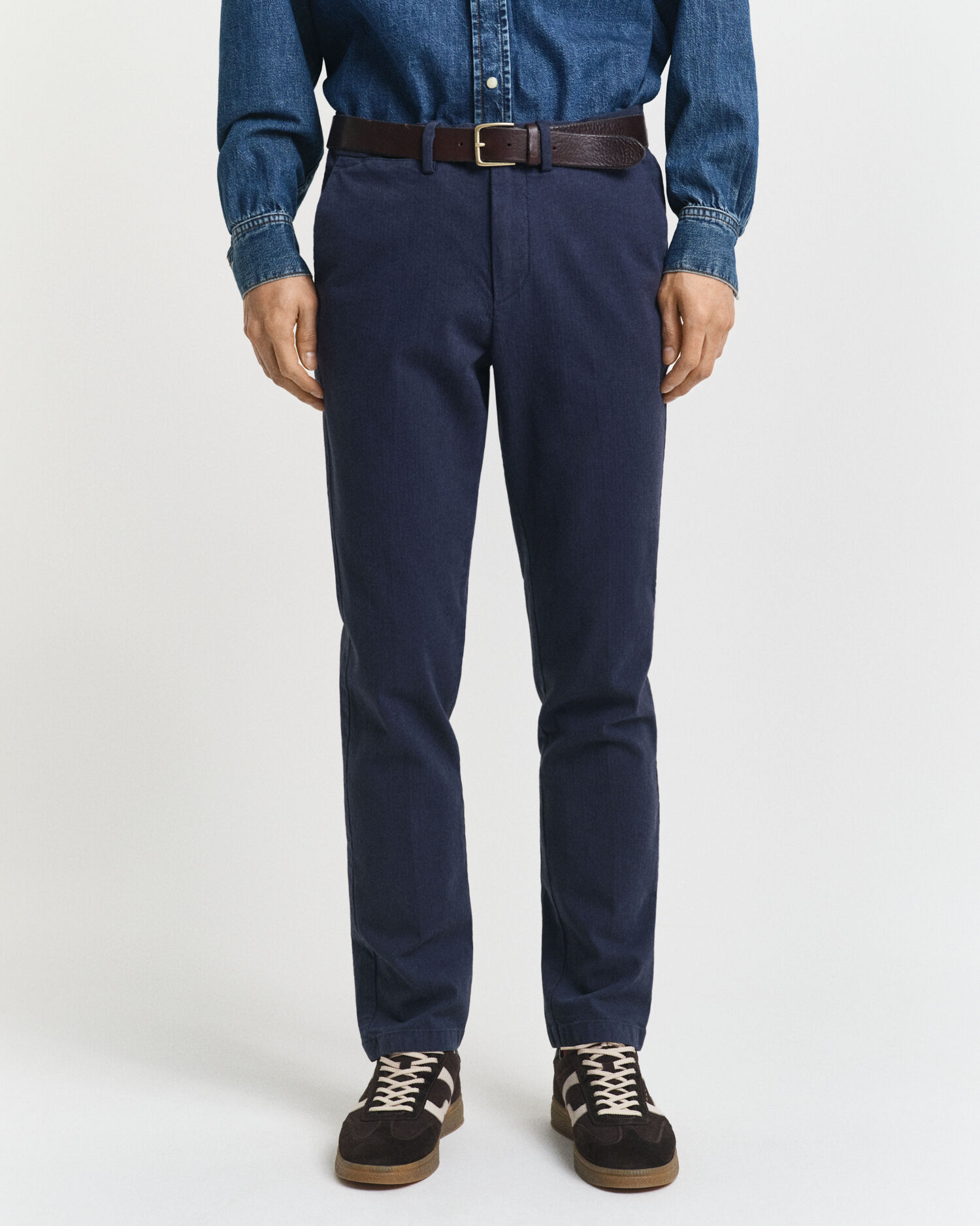 Slim fit bomuldsbukser med sildebensmønster