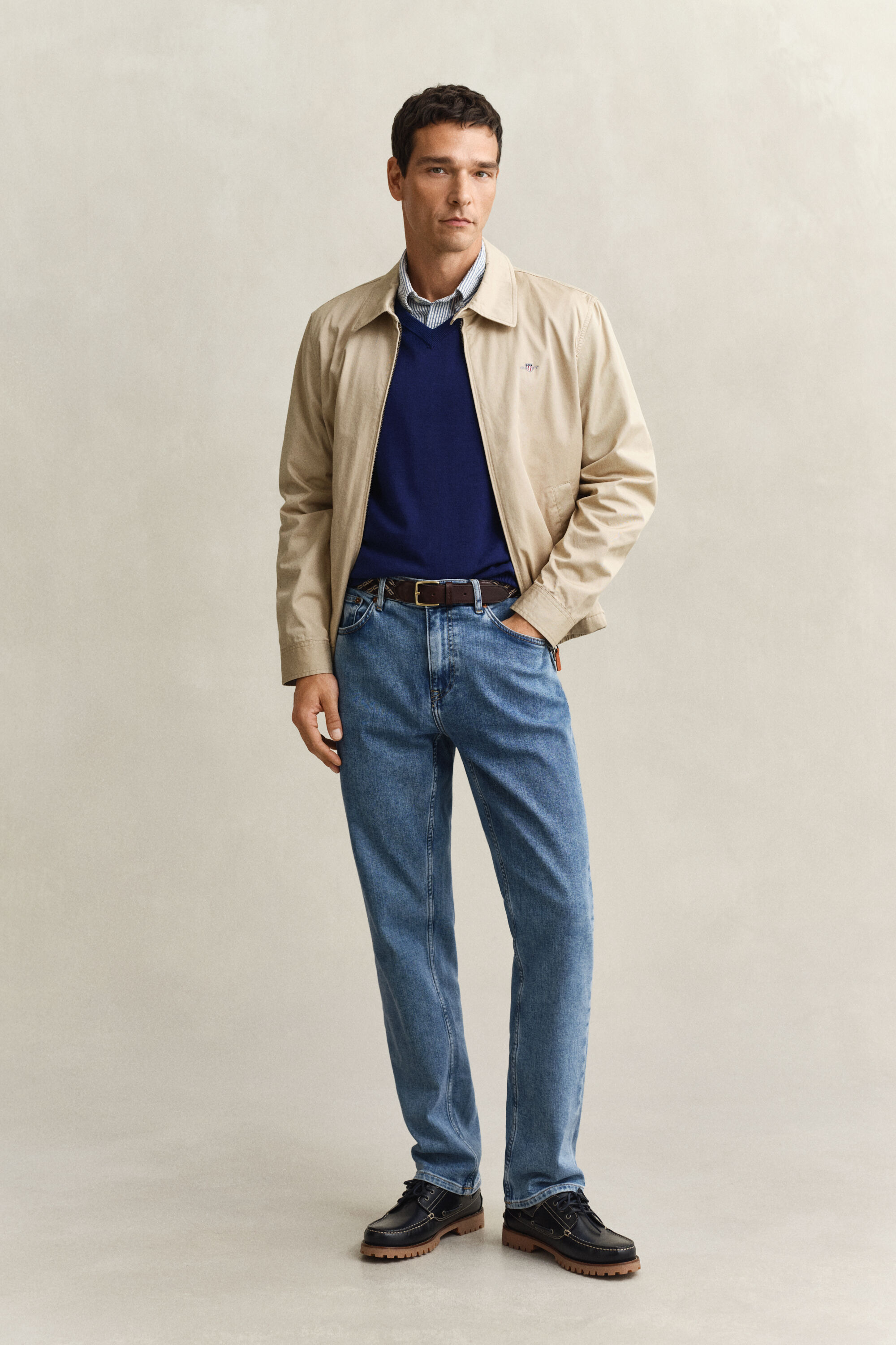 Klassiske sweater i bomuld med V-hals