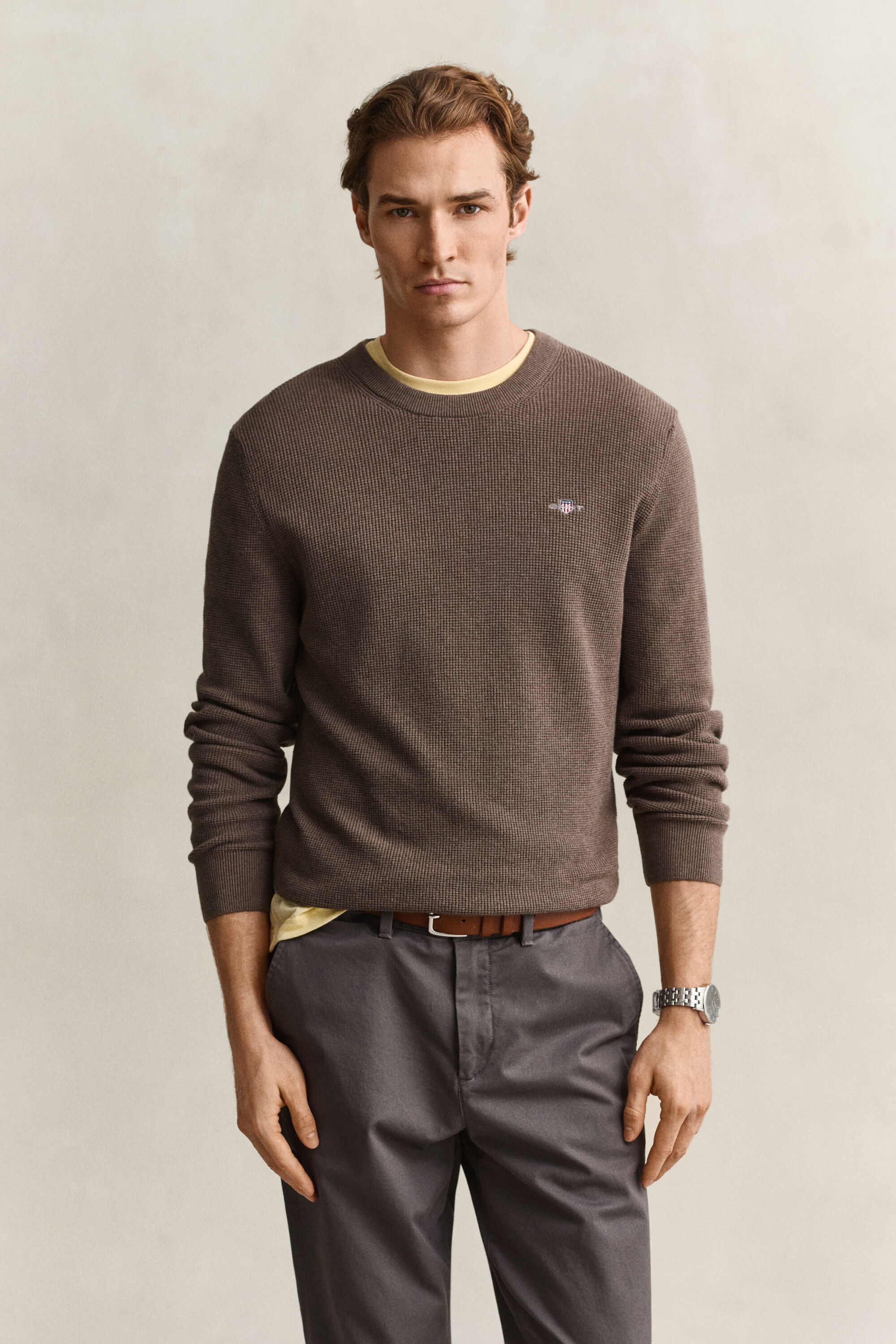 Tekstureret crewneck sweater af bomuld