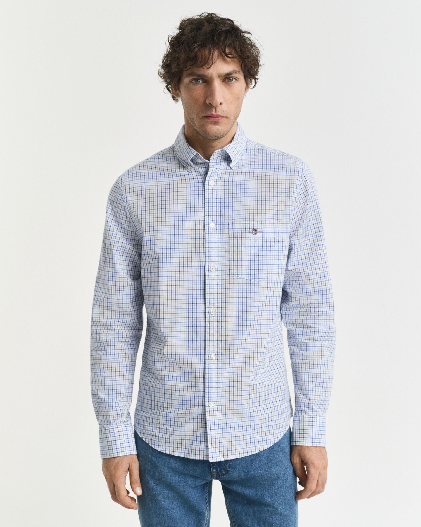 Regular fit klassisk poplin-skjorte med mikrotern
