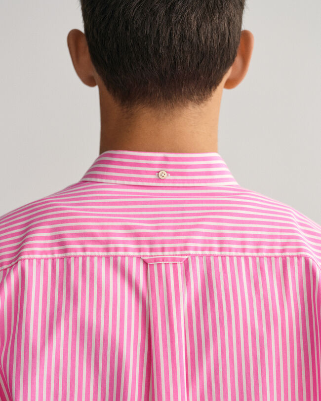 Regular fit stribet tætvævet skjorte med korte ærmer