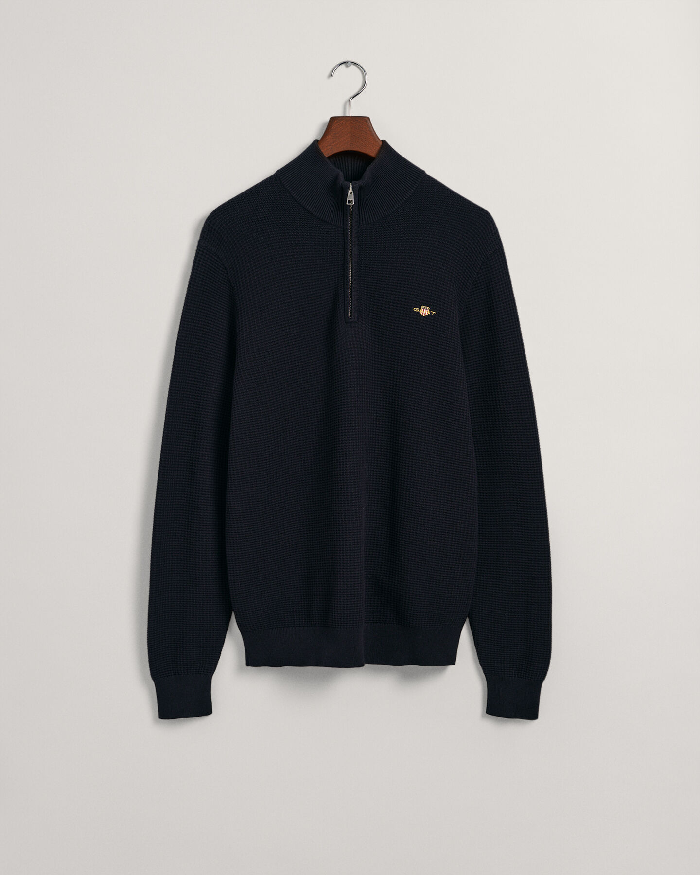 Tekstureret sweater af bomuld med halv lynlås