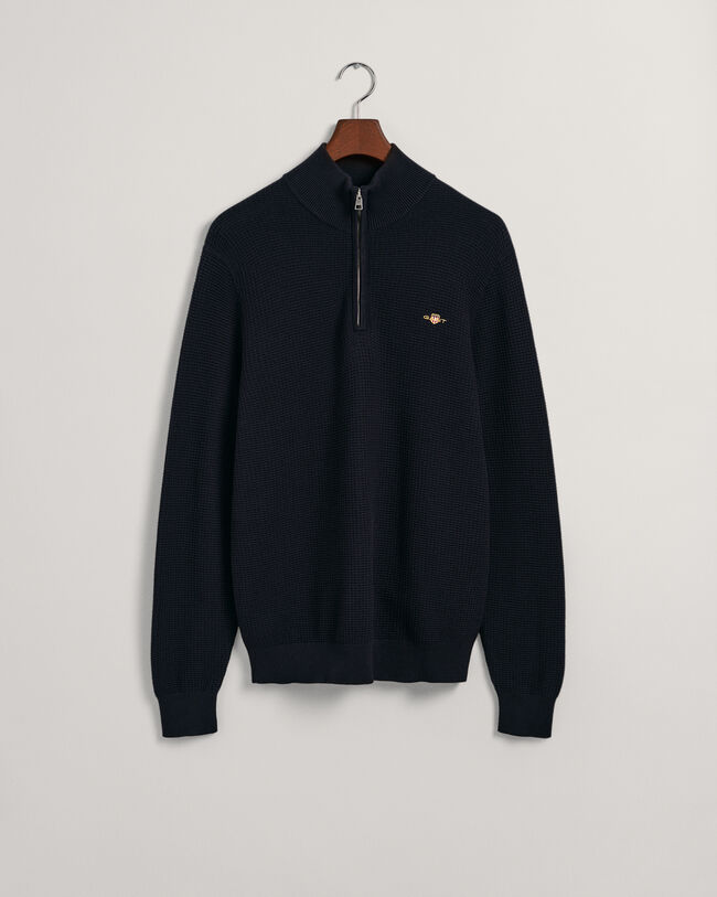 Tekstureret sweater af bomuld med halv lynlås