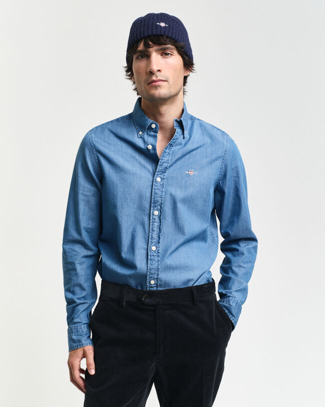Slim fit indigo-skjorte