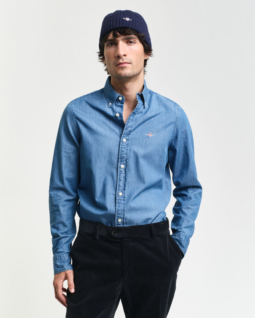 Slim fit indigo-skjorte