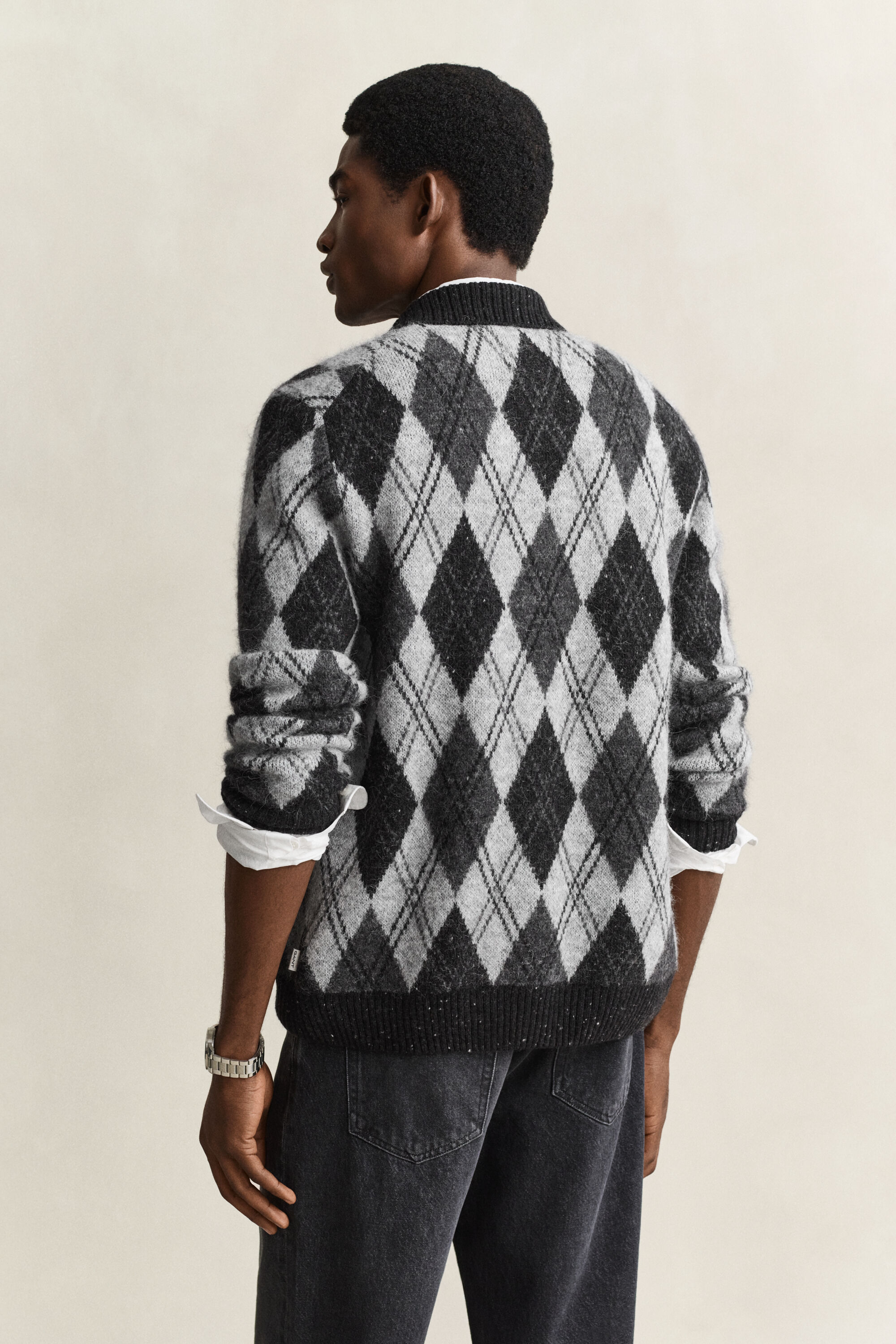 Argyle polo cardigan i en alpakauldblanding