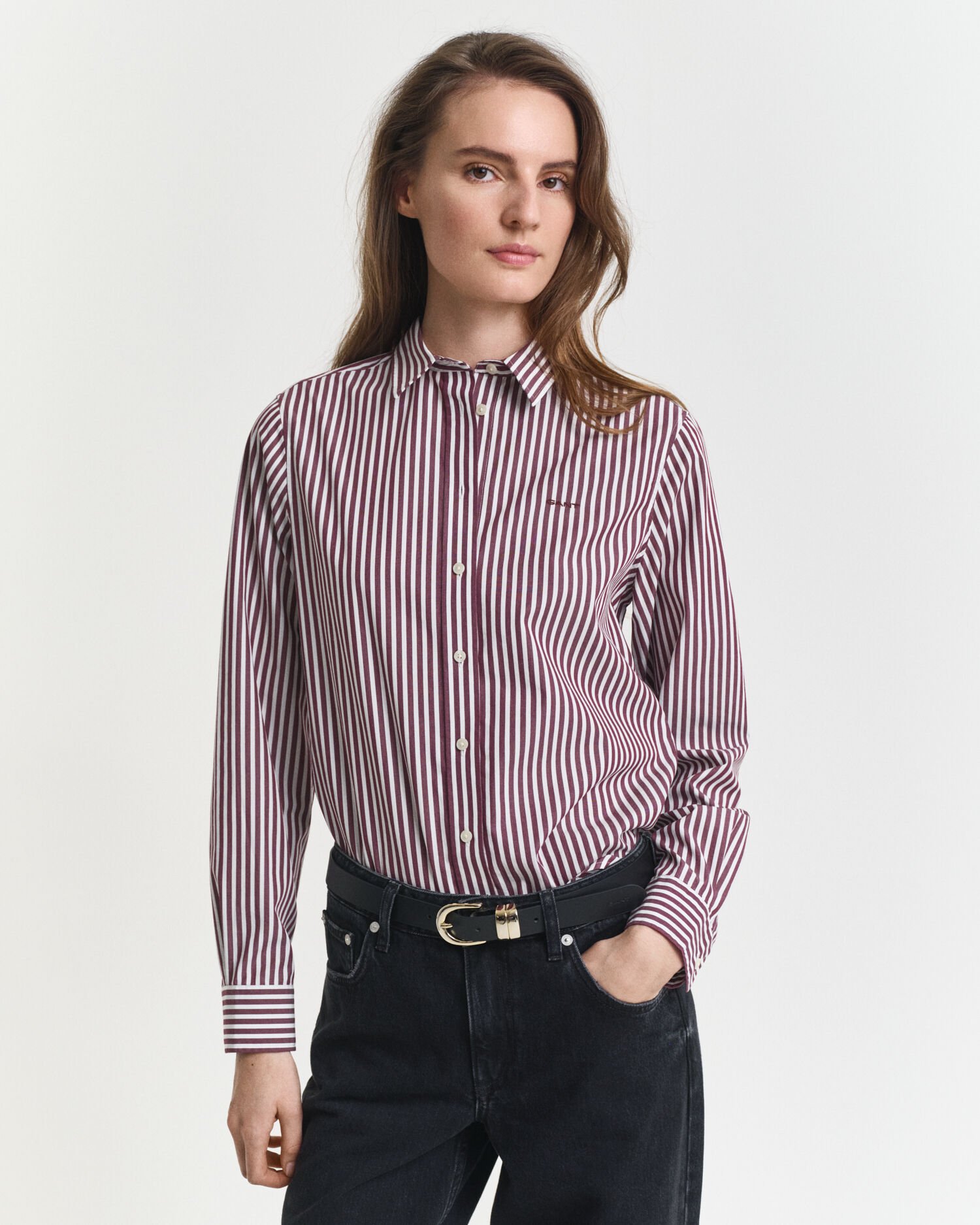 Regular fit klassisk stribet poplin-skjorte