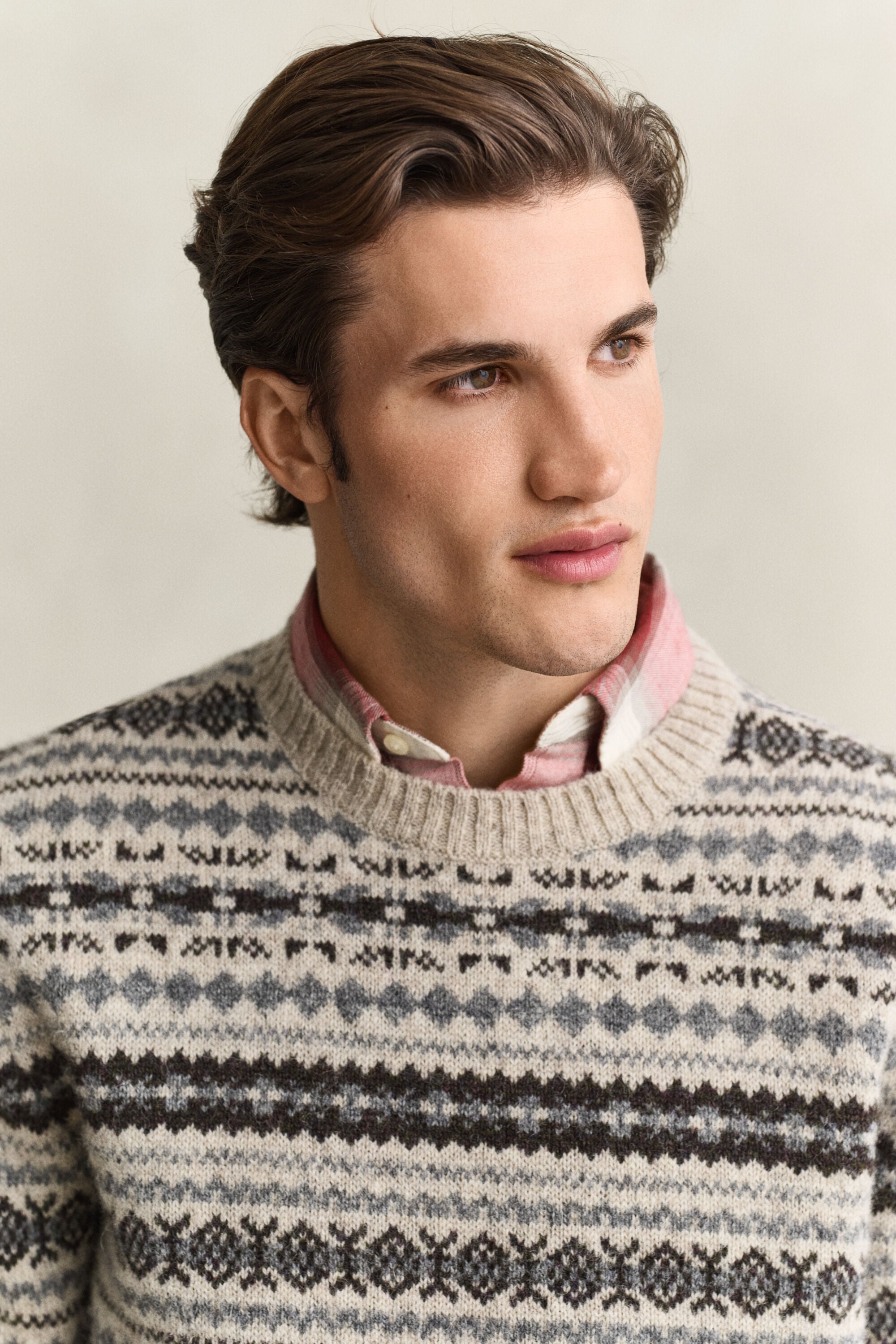 Jacquard sweater i børstet uld