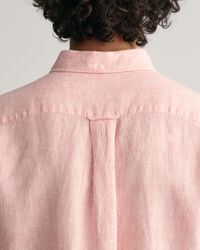 Regular fit stribet hørskjorte med korte ærmer