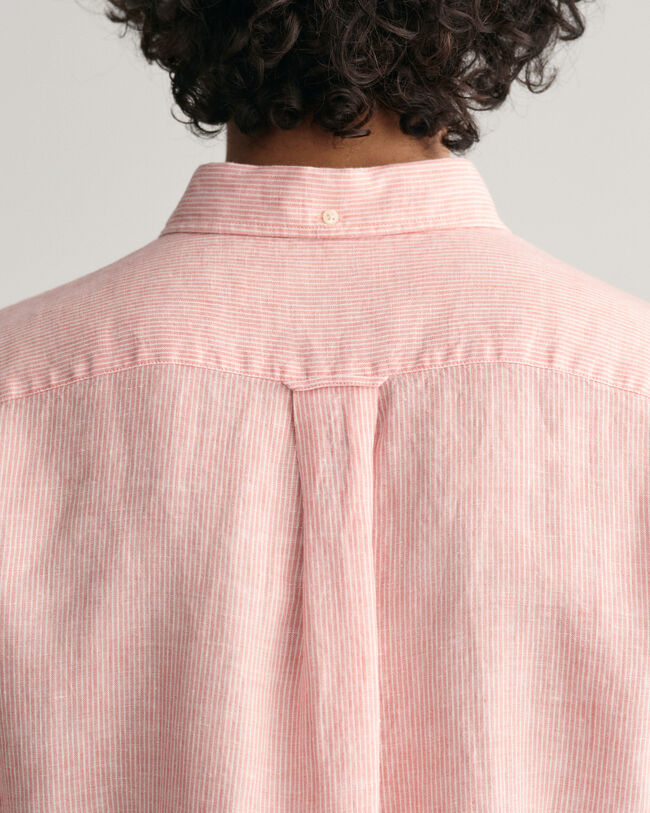 Regular fit stribet hørskjorte med korte ærmer