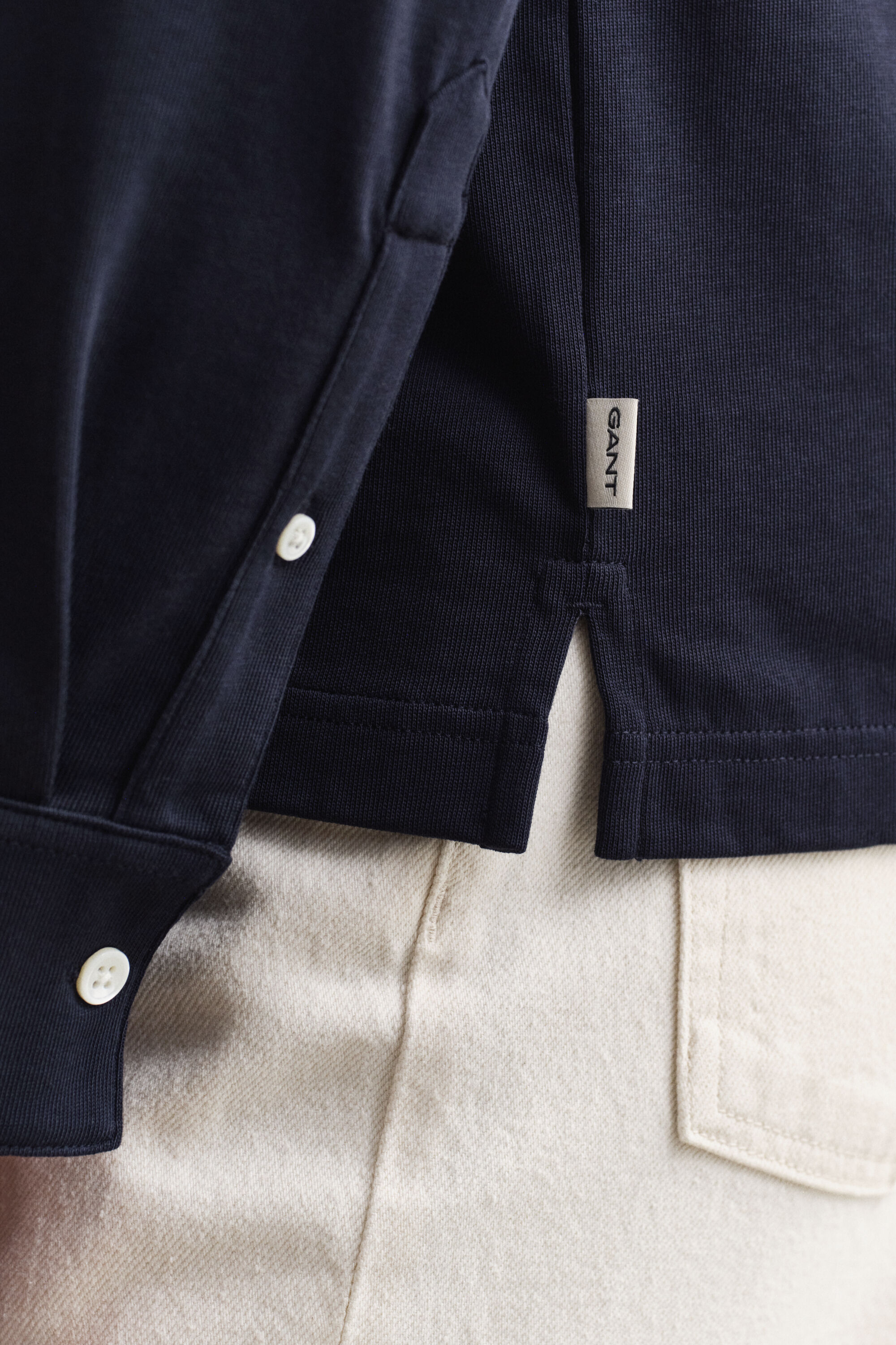 Langærmet poloskjorte i pimabomuld