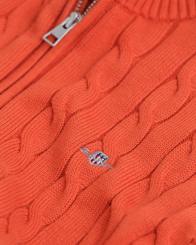 Teens kabelstrikket sweater af bomuld med halv lynlås