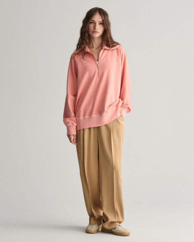 Sunfaded sweatshirt med halv lynl&aring;s