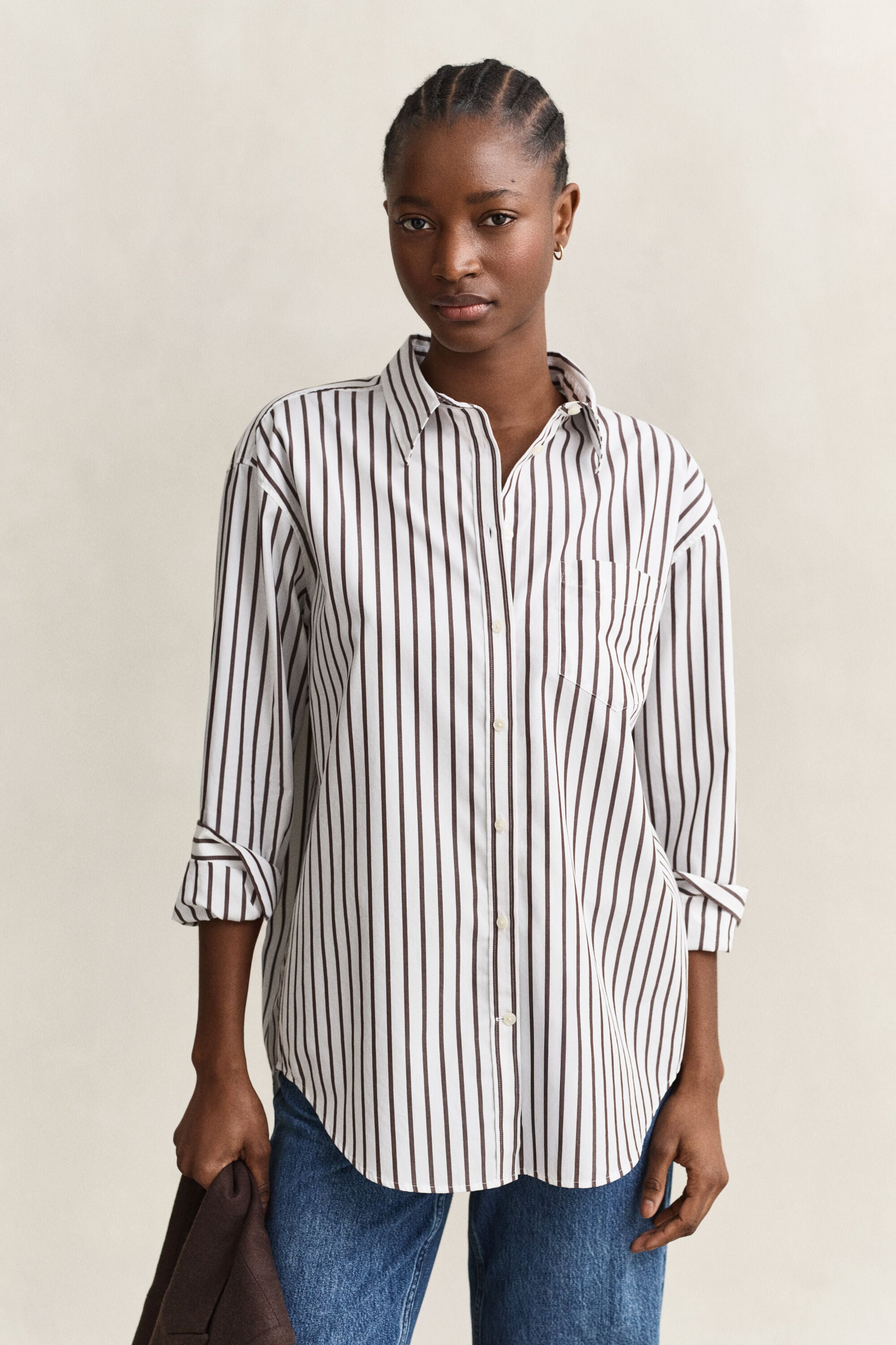 Relaxed fit stribet klassisk poplin-skjorte