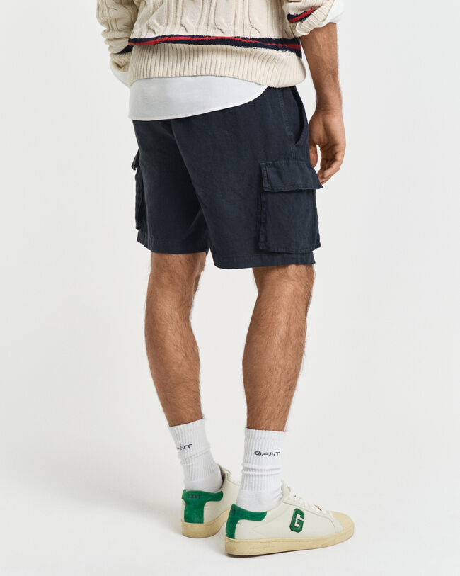 Regular fit cargo-shorts af hør
