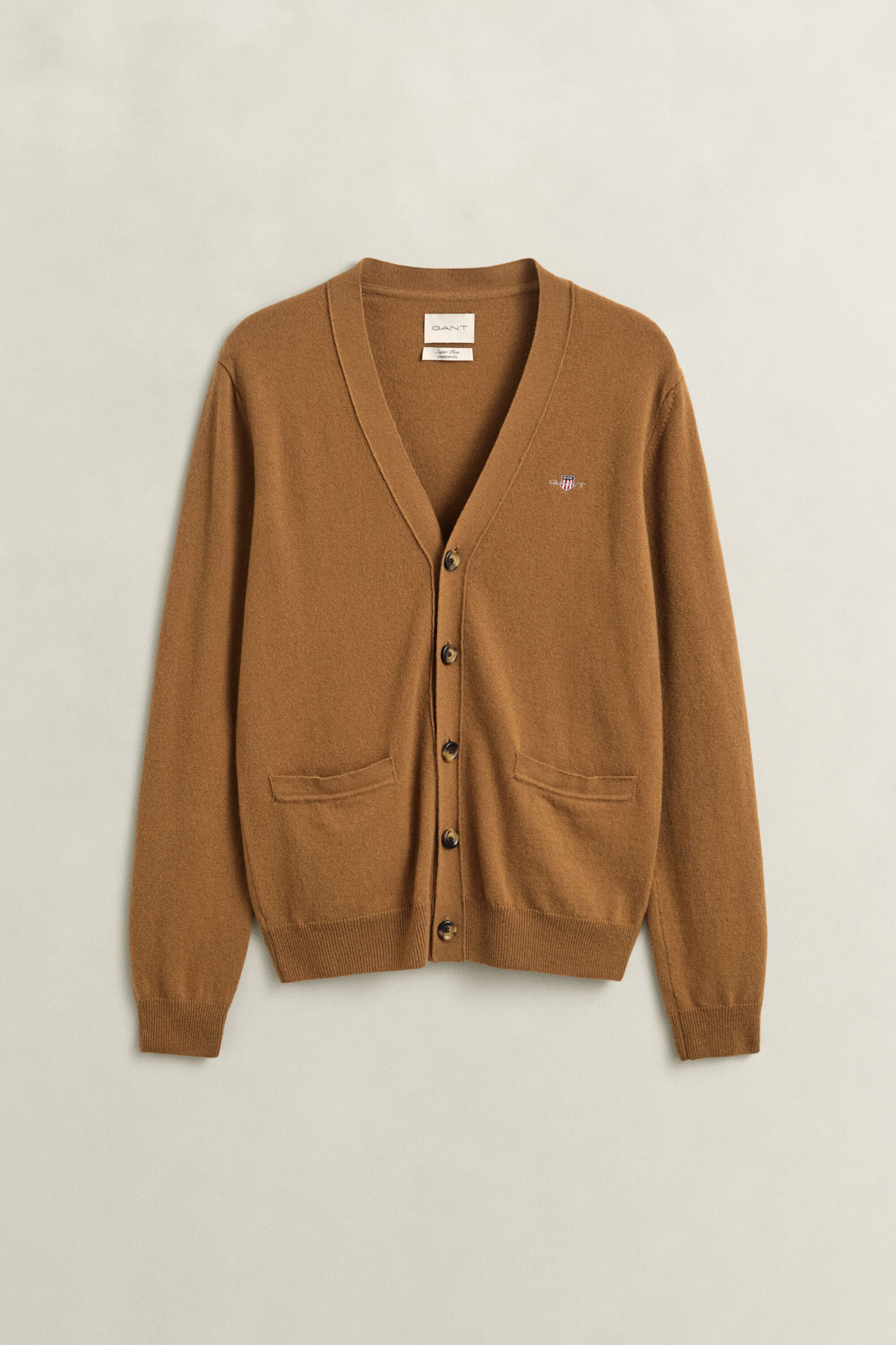 Cardigan i lammeuld med V-hals