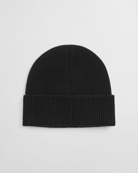 Ribstrikket beanie af uld