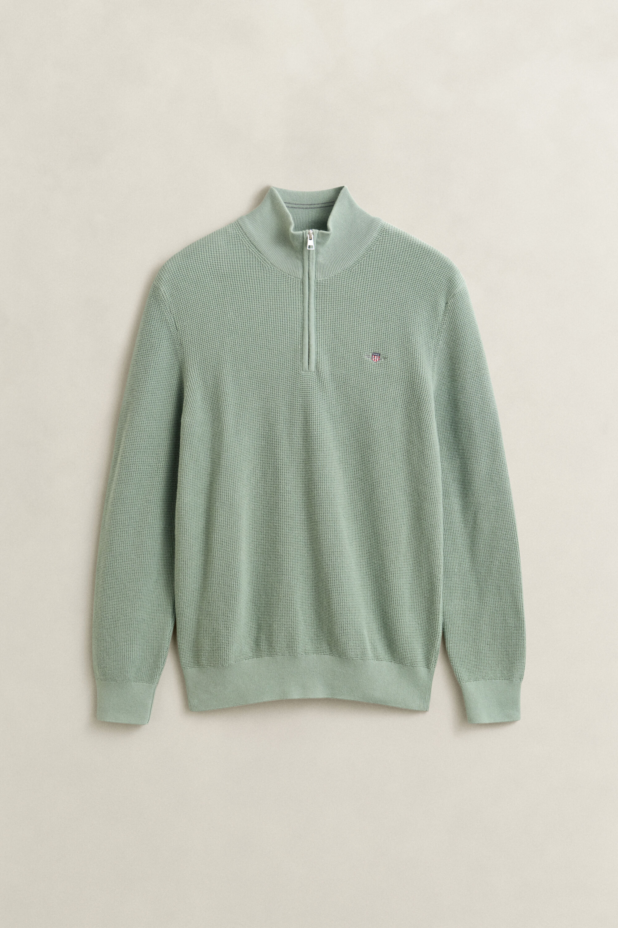 Tekstureret sweater af bomuld med halv lynlås