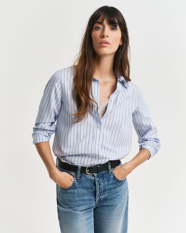Regular fit poplin skjorte med tynde striber