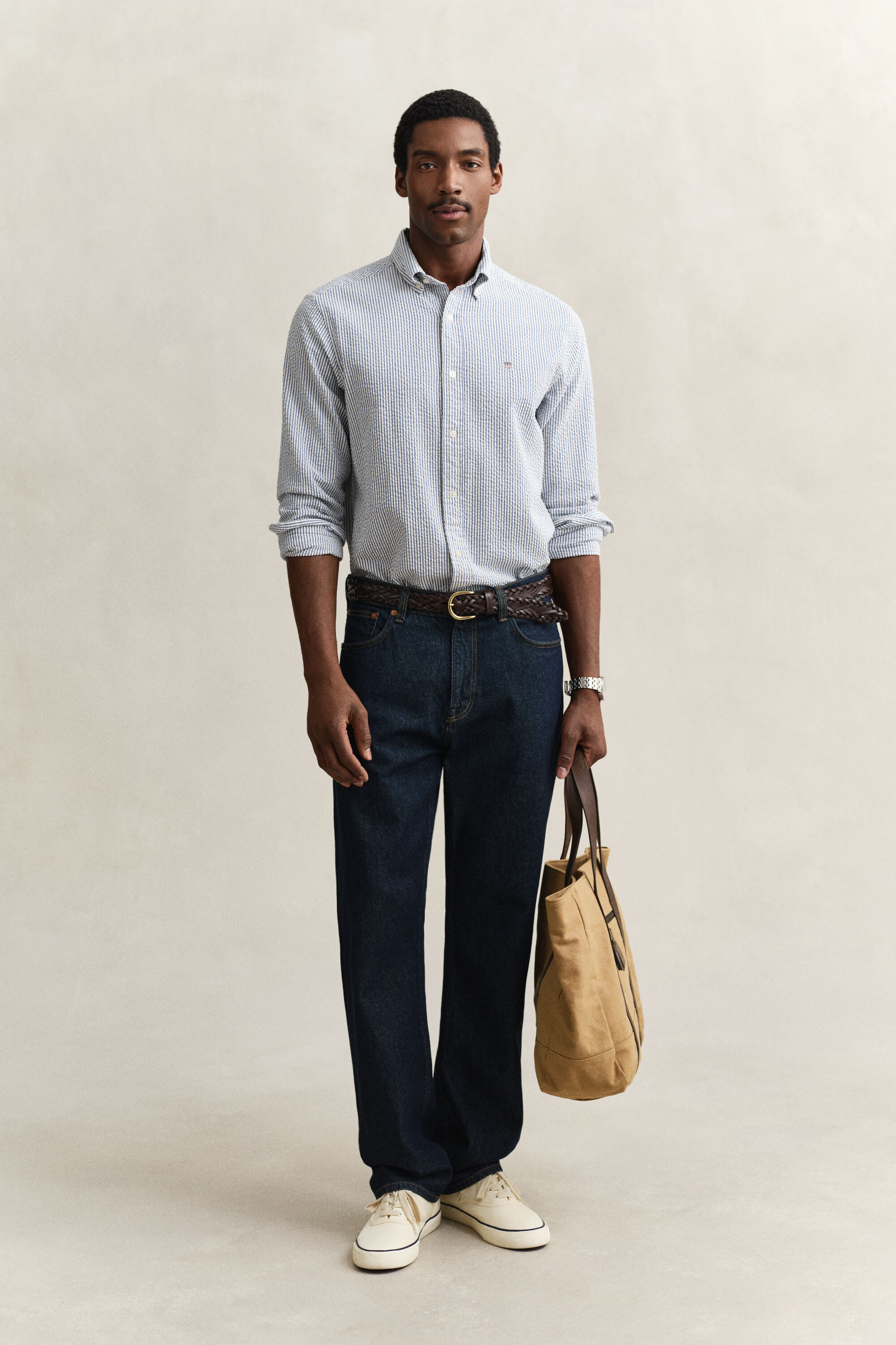 Relaxed fit stribet seersucker skjorte