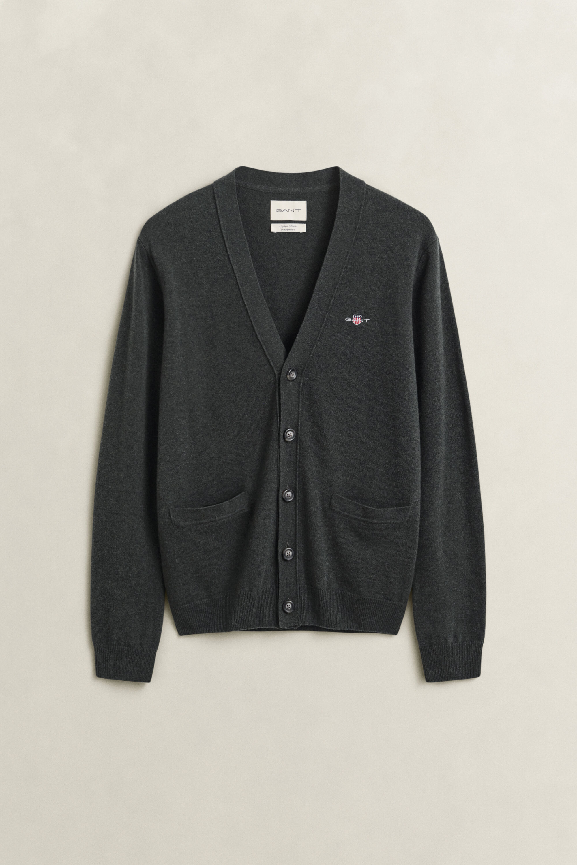 Cardigan i lammeuld med V-hals