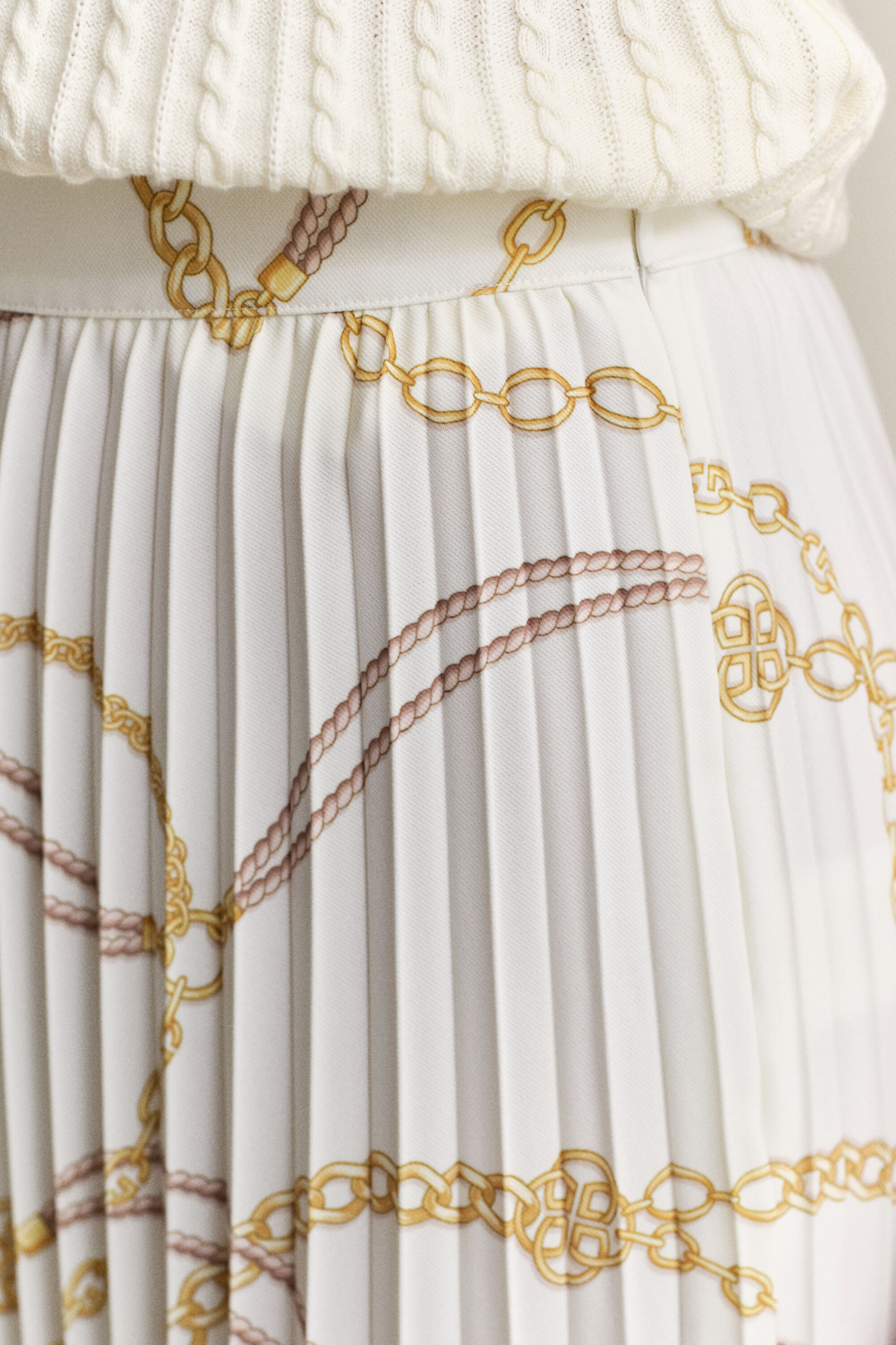 Plisseret midi-nederdel med tryk