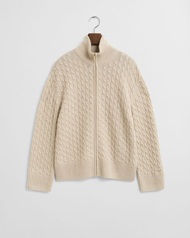 Kabelstrikket cardigan med lynlås