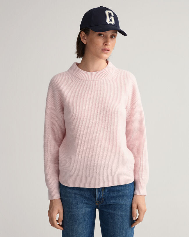 Ribstrikket crewneck sweater af uld