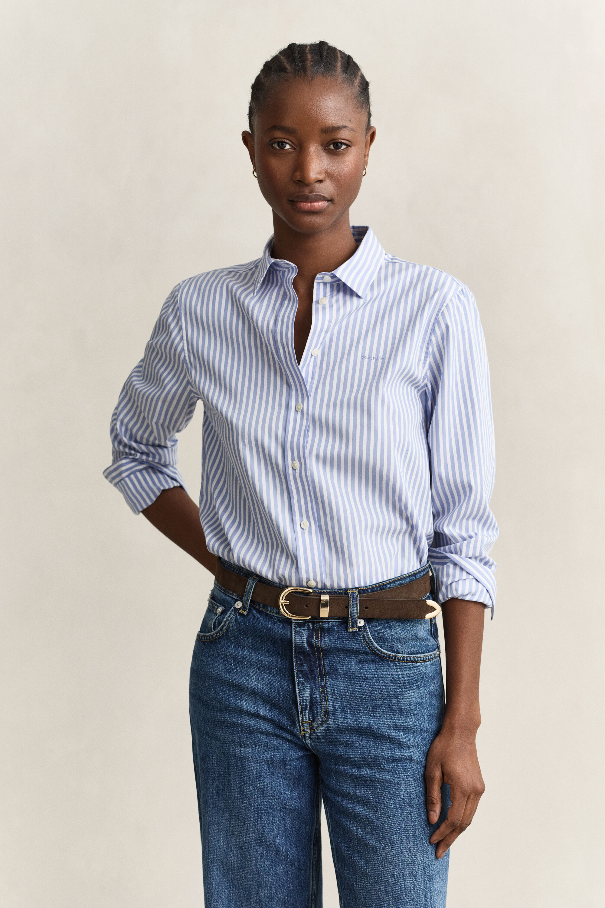 Regular fit stribet klassisk poplin-skjorte