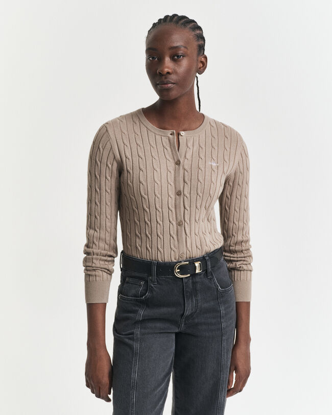 Cardigan af strækbomuld med kabelstrik