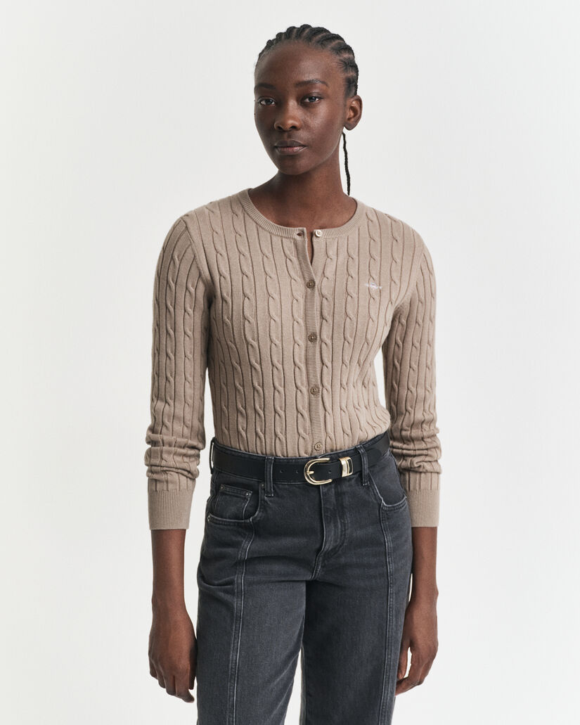 Cardigan af strækbomuld med kabelstrik