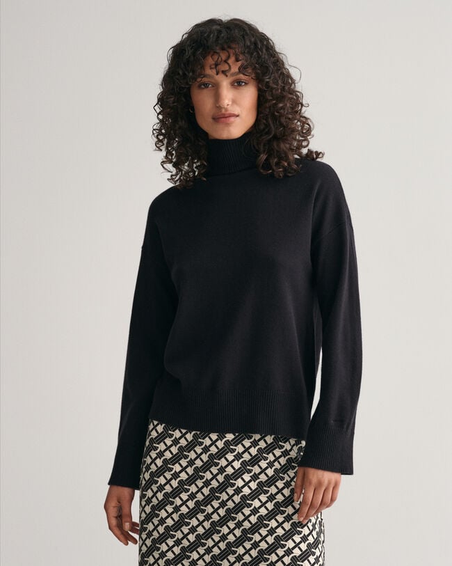 Sweater med st&aring;ende krave i ekstra fin lammeuld