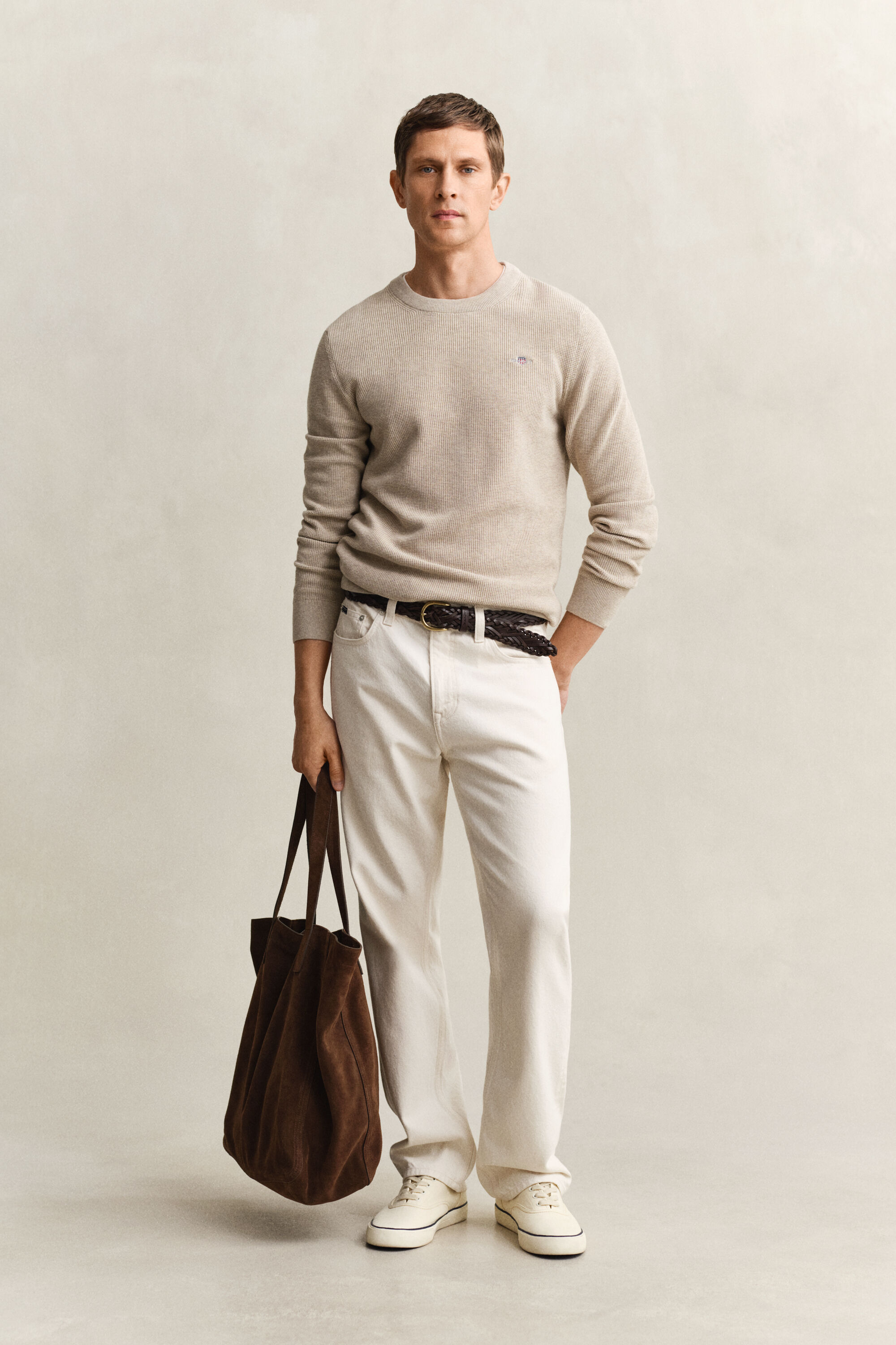 Tekstureret crewneck sweater af bomuld