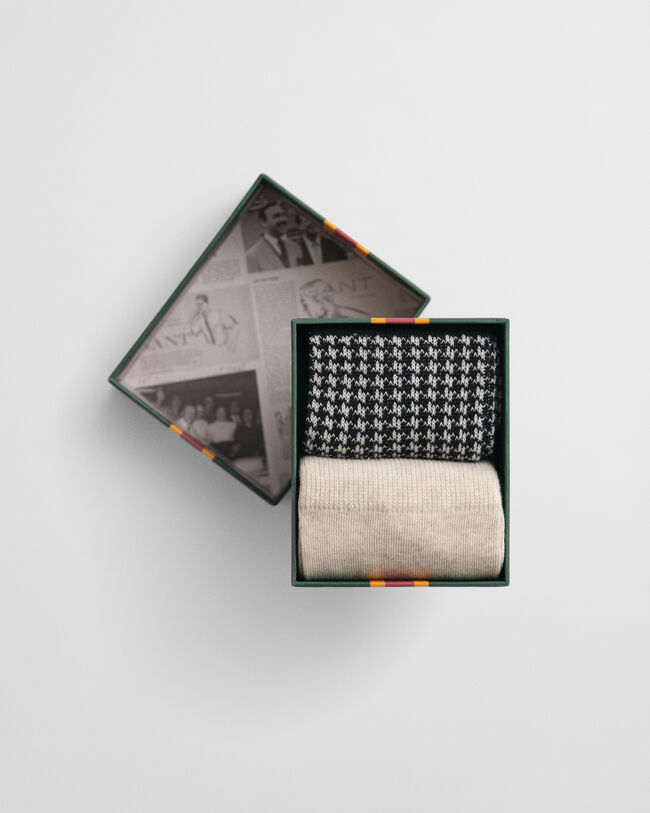2-Pack houndstooth-mønstrede sokker i gaveæske